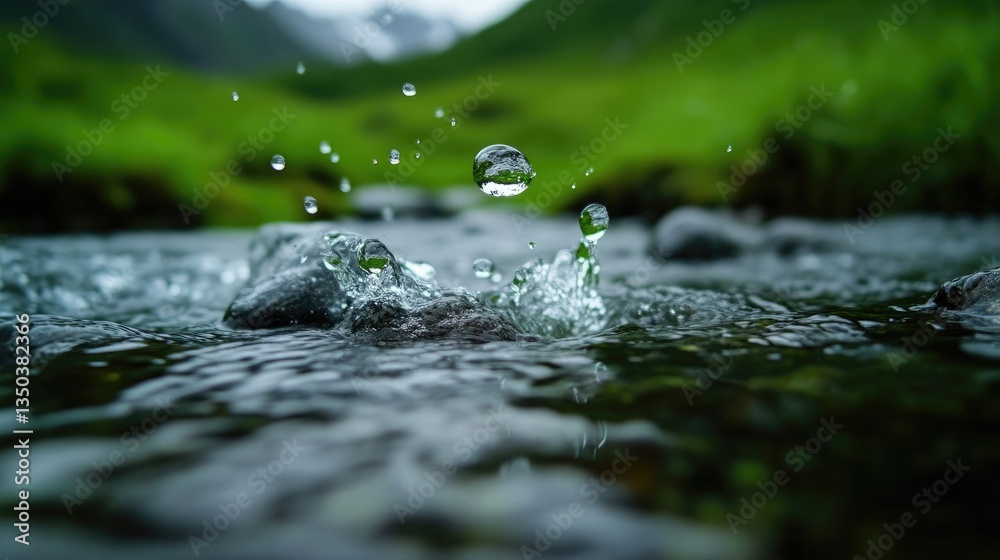 Fototapeta premium Refreshing mountain stream. Close-up view of water splashing on rocks