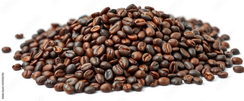 A rich mound of dark roasted coffee beans isolated on white, isolated, drink, dark A rich mound of dark roasted coffee beans isolated on white, isolated, drink, dark