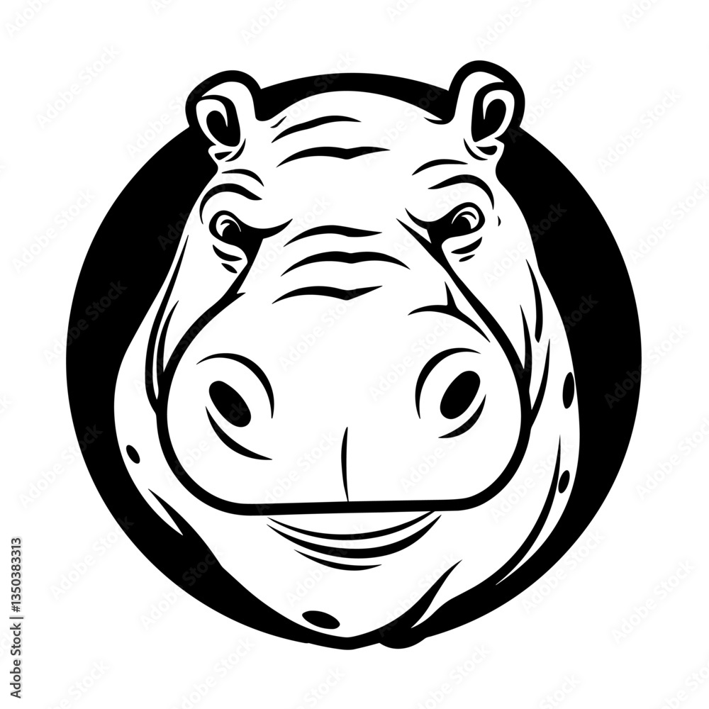 A bold and recognizable silhouette of a hippo, showcasing its large body, short legs, and distinctive facial features. Ideal for wildlife illustrations, zoo logos, nature conservation designs A bold and recognizable silhouette of a hippo, showcasing its large body, short legs, and distinctive facial features. Ideal for wildlife illustrations, zoo logos, nature conservation designs