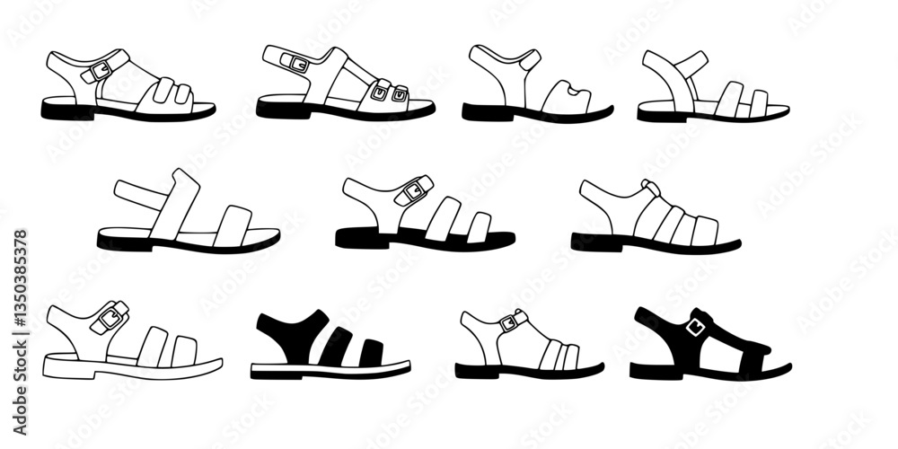 Fototapeta premium vector illustration of sandals silhouette on white background 
