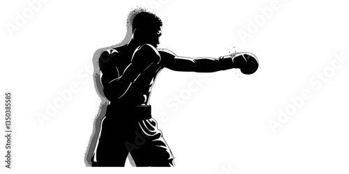 Strong boxing man silhouette vector illustration
