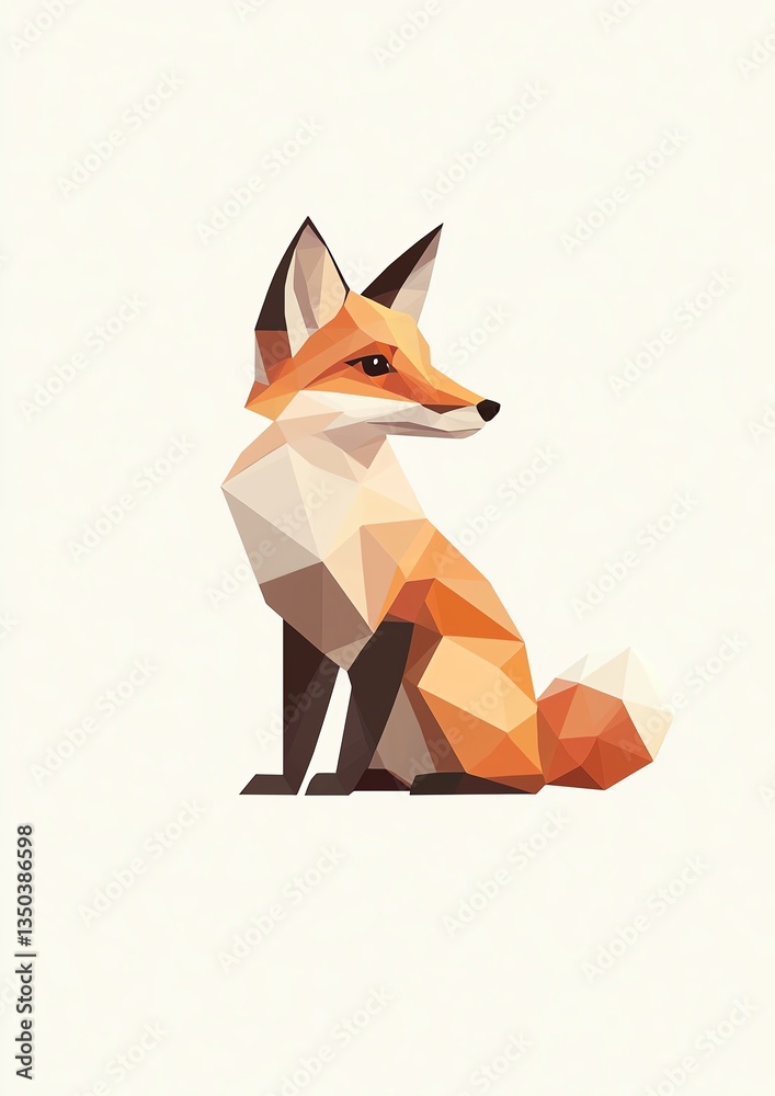 Obraz premium playful geometric animal illustration, stylized fox in a modern abstract polygonal design, smooth clean lines, bright fresh color combination, minimalist digital artwork