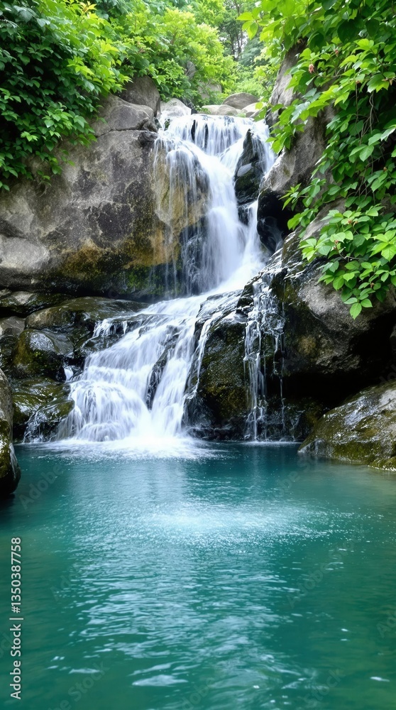 Fototapeta premium A waterfall is flowing into a pool of water