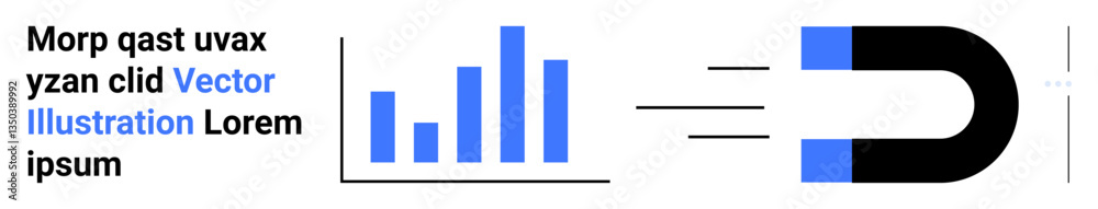 Bar graph growing in height and magnetic field pulling rightward, illustrating data insight, business growth, marketing strategy, audience engagement, resources attraction, prediction, simple landing Bar graph growing in height and magnetic field pulling rightward, illustrating data insight, business growth, marketing strategy, audience engagement, resources attraction, prediction, simple landing