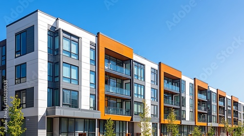 Modern apartment buildings under a clear sky