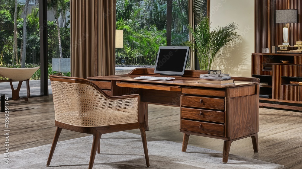 Fototapeta premium A vintage wooden writing desk with drawer storage, adding charm and functionality to the workspace