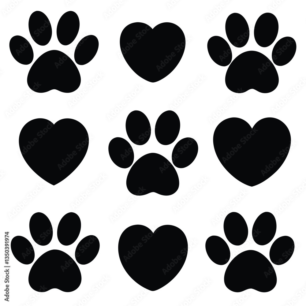Fototapeta premium Paw print heart pattern design with love and animal footprints