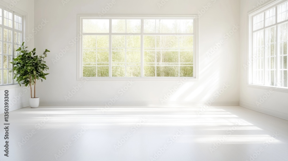 Fototapeta premium Empty bright room with large windows