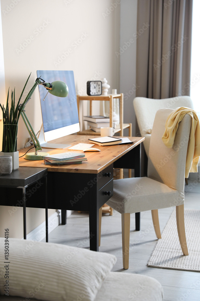 Fototapeta premium Comfortable workplace with modern computer in home office