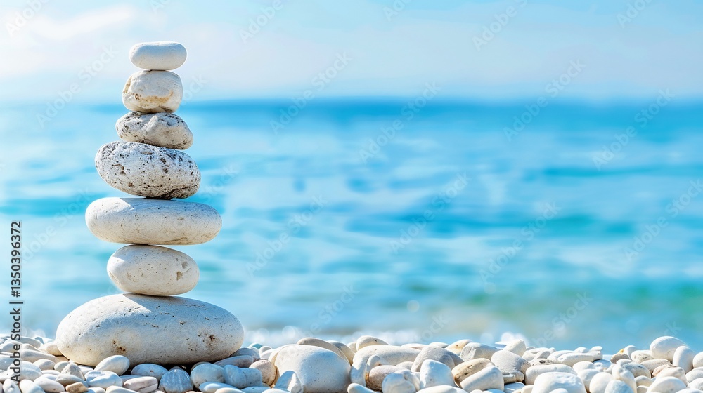 Fototapeta premium Beach Zen stones stack tranquility ocean serenity