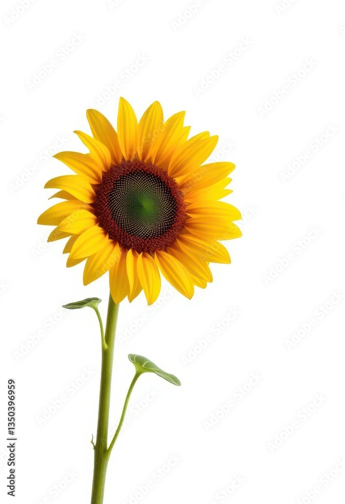 Obraz premium Single sunflower, vibrant yellow petals, pristine white background, light, sunflower, nature