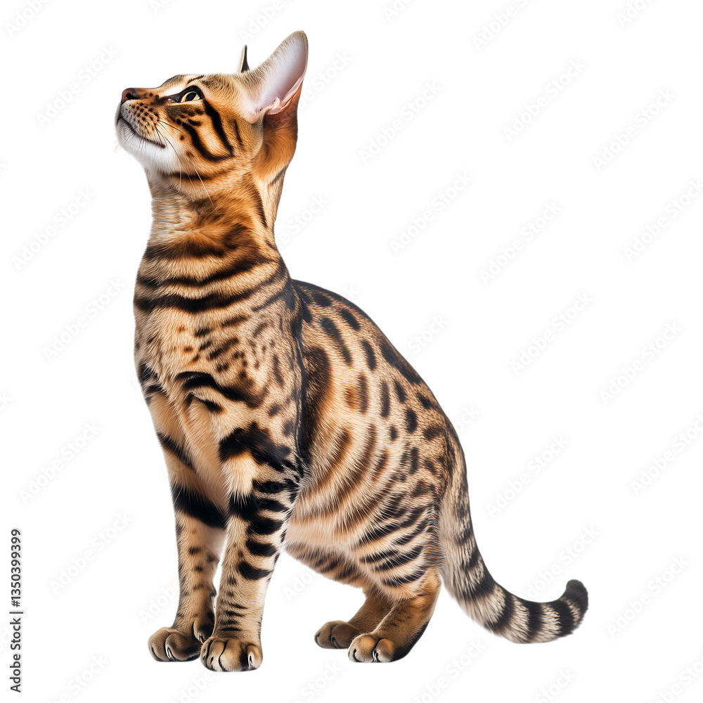 Bengal cat standing, side view of the full body, isolated on a transparent background Bengal cat standing, side view of the full body, isolated on a transparent background