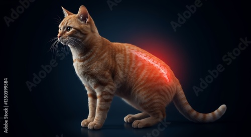 Cat spine pain illustration. Orange tabby cat with back pain.