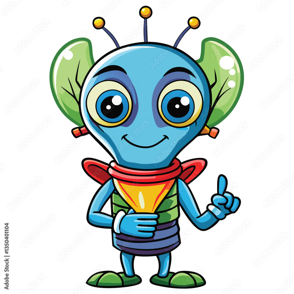 Obraz premium Cute alien character with big eyes and a red scarf