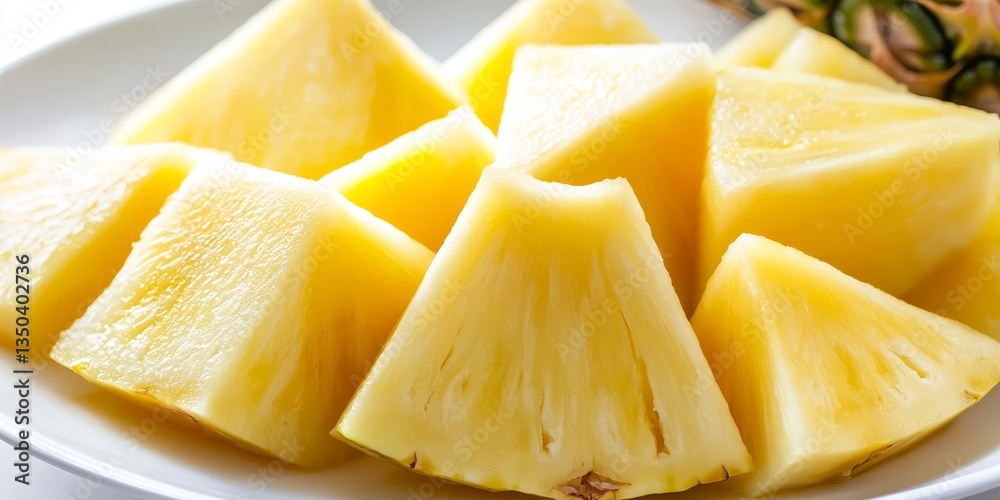 Fresh Cut Pineapple Segments on White Plate for Healthy Snacks Fresh Cut Pineapple Segments on White Plate for Healthy Snacks