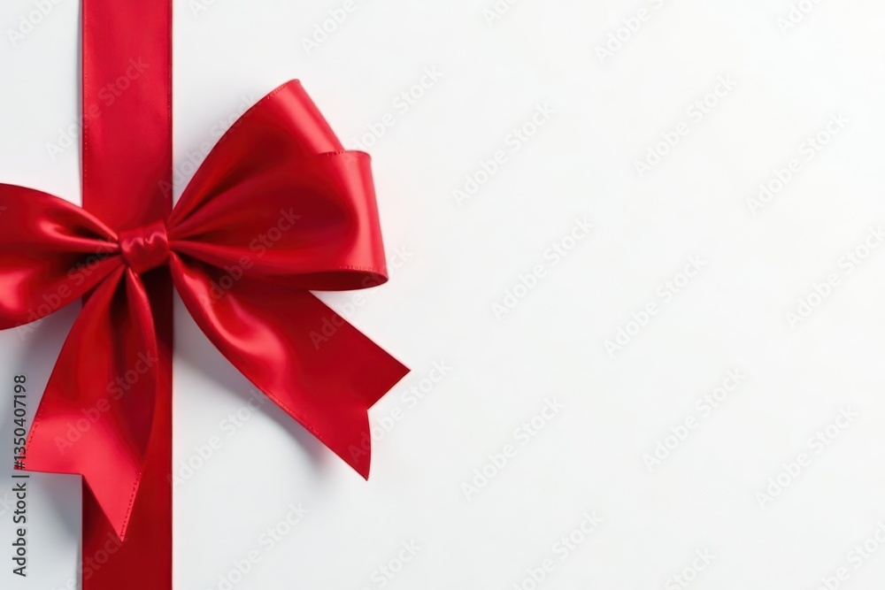 Classic red satin bow atop pristine white background, bow, shot Classic red satin bow atop pristine white background, bow, shot