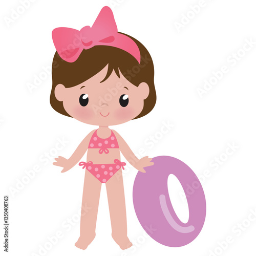Cute little  girl  in the pool vector cartoon illustration