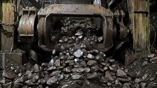 Coal Mining Process Showcases Heavy Machinery and Coal Extraction in Deep Underground Tunnels During Operational Hours