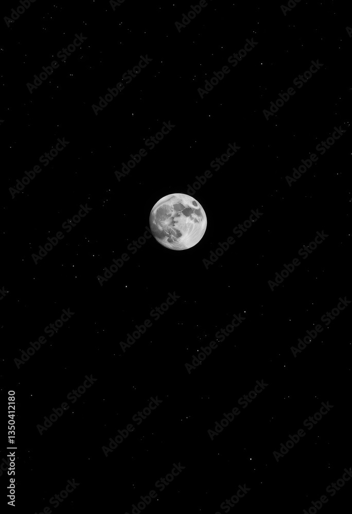 Fototapeta premium A crimson moon hangs stark against a pitch-black, star-studded sky, photography, sky
