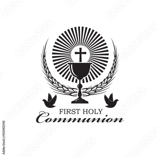 holy communion icon with chalice and wheat isolated on white background