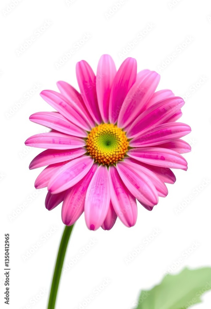 A single, vibrant daisy, petals unfurled, isolated against a pure white backdrop, beauty, single flower A single, vibrant daisy, petals unfurled, isolated against a pure white backdrop, beauty, single flower