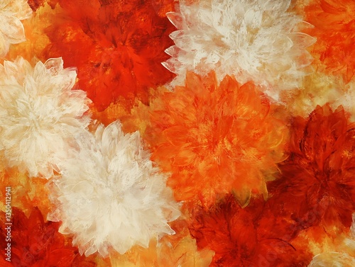 A vibrant abstract painting features colorful flower blossoms throughout