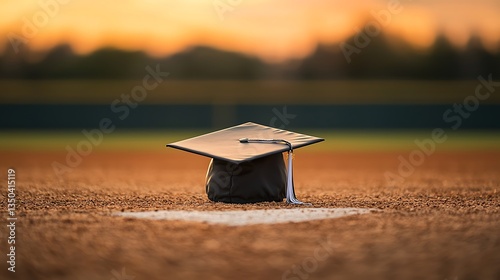Graduation Cap Sunset for Baseball Field.