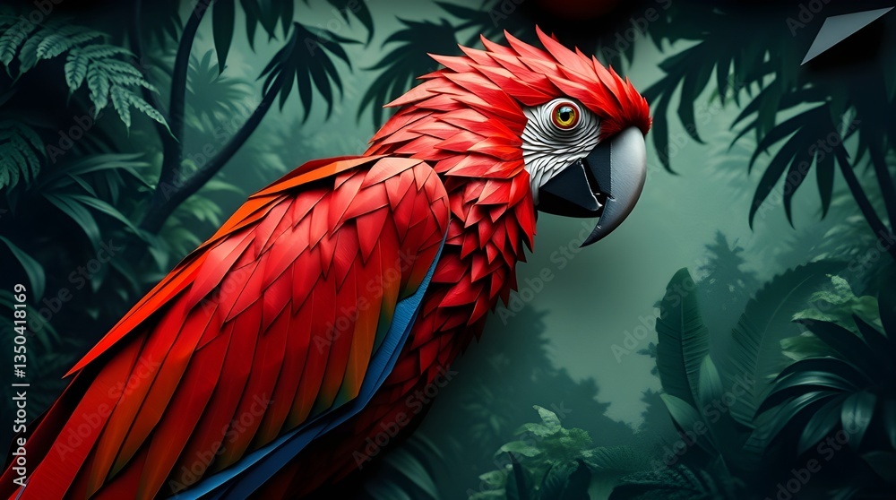 Fototapeta premium Parrot with vibrant feathers sitting on a tropical branch