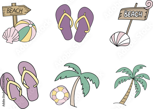 Cute Beach Icons Set for Summer Designs