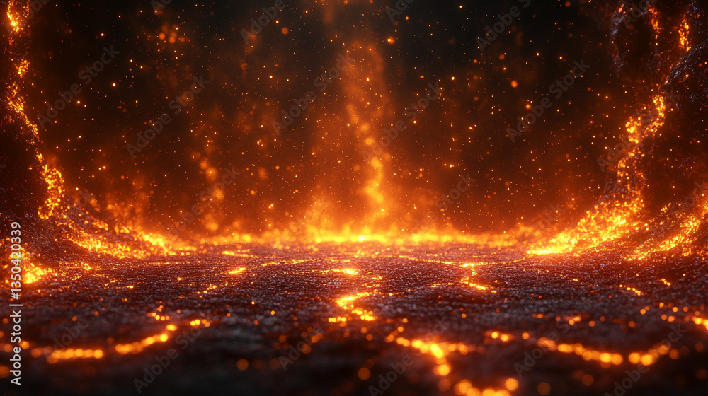 A mesmerizing dance of fiery embers and solid rock, illuminating an underground realm with flickering warmth and enchanting interplay, symbolizing resilience, transformation, and hidden beauty.

