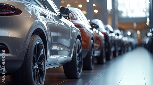 Showroom of various colored cars