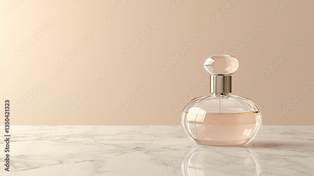 Elegant Perfume Bottle on Marble Surface with Soft Peach Background Elegant Perfume Bottle on Marble Surface with Soft Peach Background