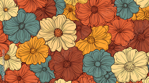 Wallpaper Mural Retro floral pattern, autumn colors, close-up,  background texture for design projects Torontodigital.ca