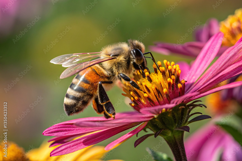 Close-Up of Bee Pollinating Flower – Nature and Insect in Action Close-Up of Bee Pollinating Flower – Nature and Insect in Action