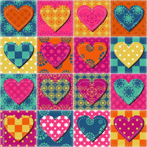 Patchwork print wallpaper background with different patterns quilting hobby craft handmade