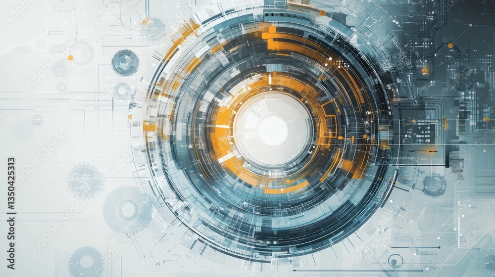 Obraz premium Abstract concentric circles, futuristic technology background. Possible use Stock photo for website banner, tech product advertisement