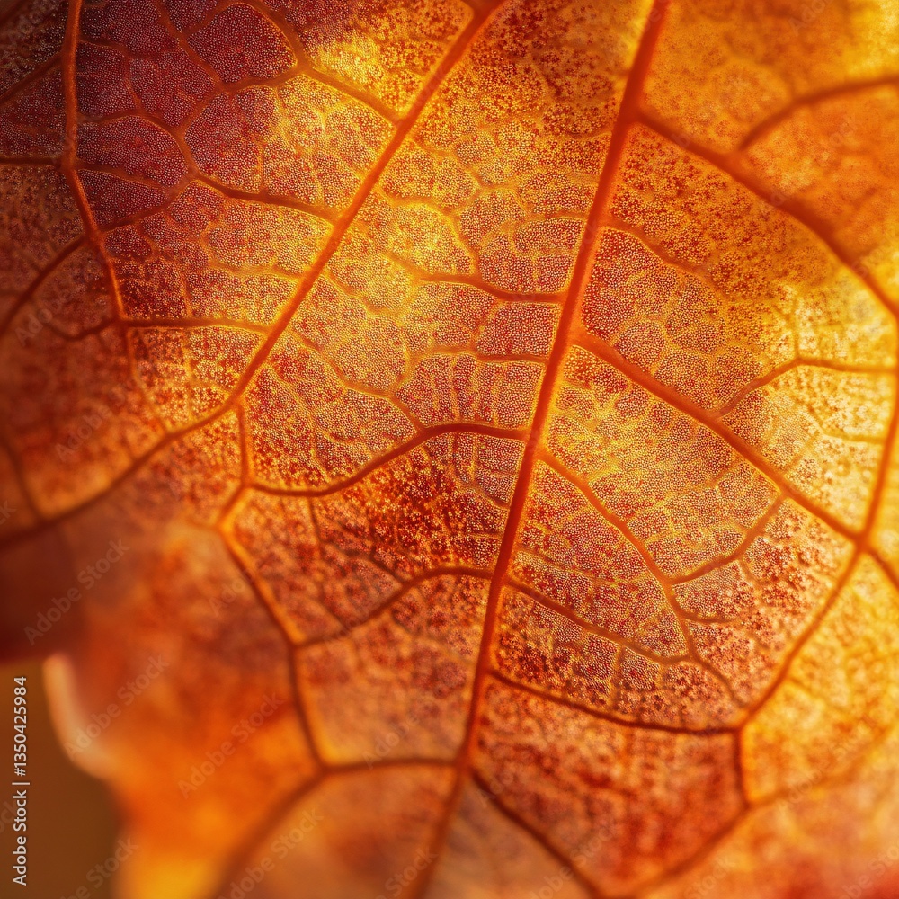 Obraz premium Veins of Autumn Leaf Macro Shot Abstract Pattern Displaying Natural Beauty in Fall Colors Detailed