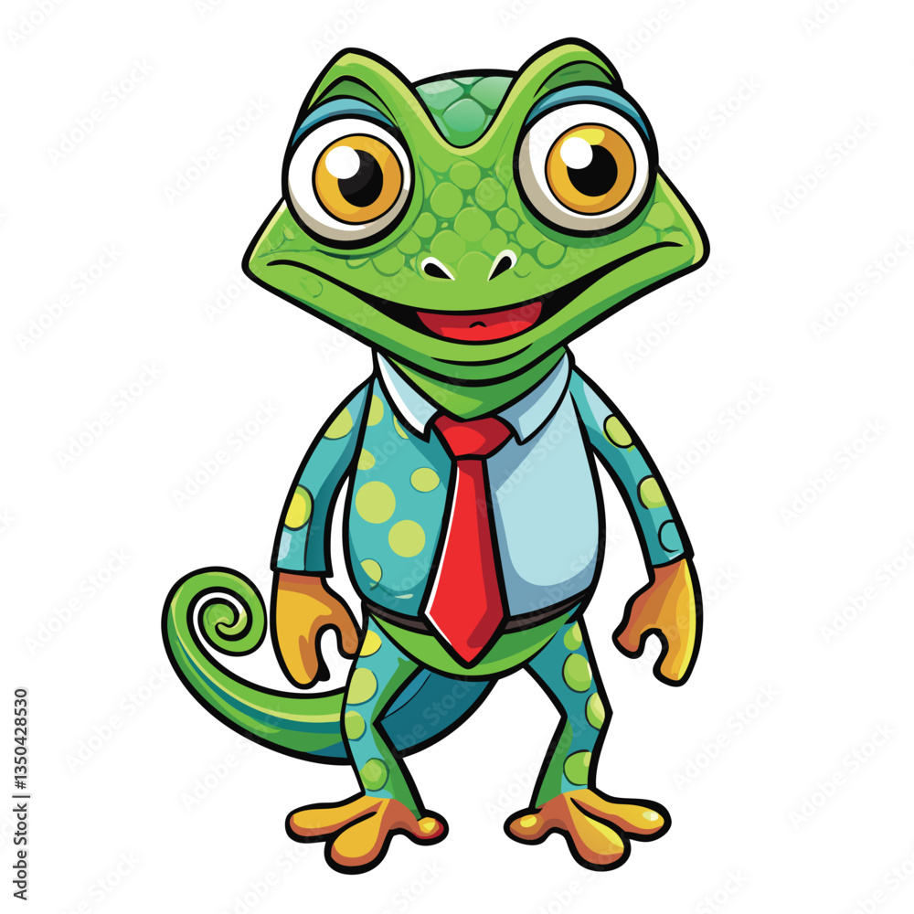 Obraz premium Cute Cartoon Chameleon in a Suit