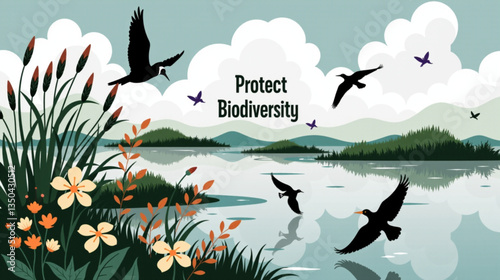 Birds lake landscape nature scene