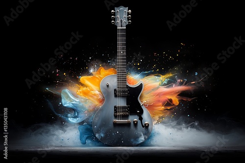 Electric Guitar with Color Burst, and Music. (1)