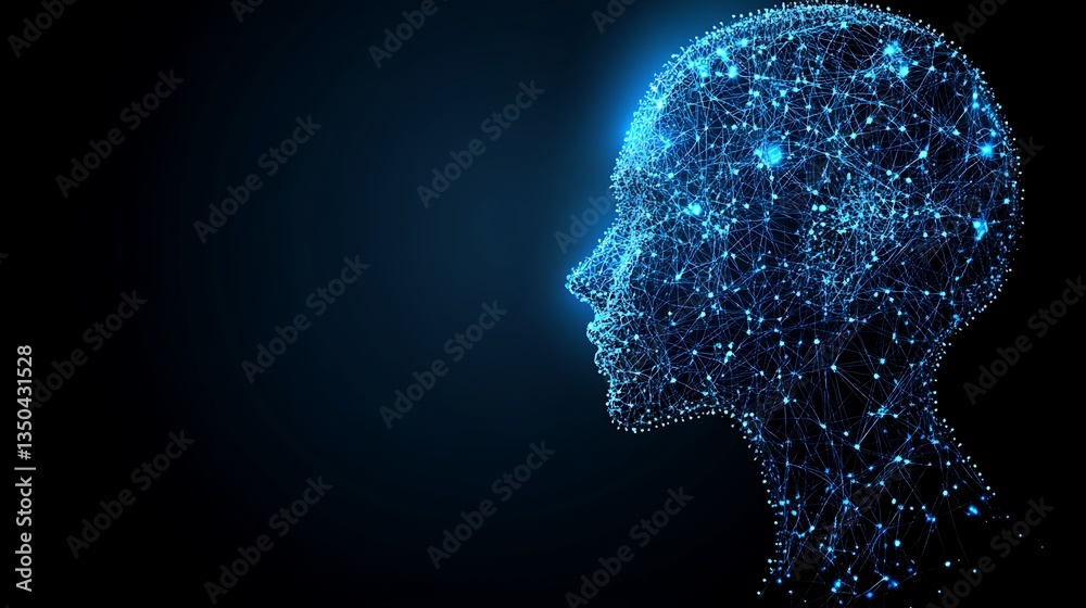 A digital depiction of a human head with glowing connections A digital depiction of a human head with glowing connections