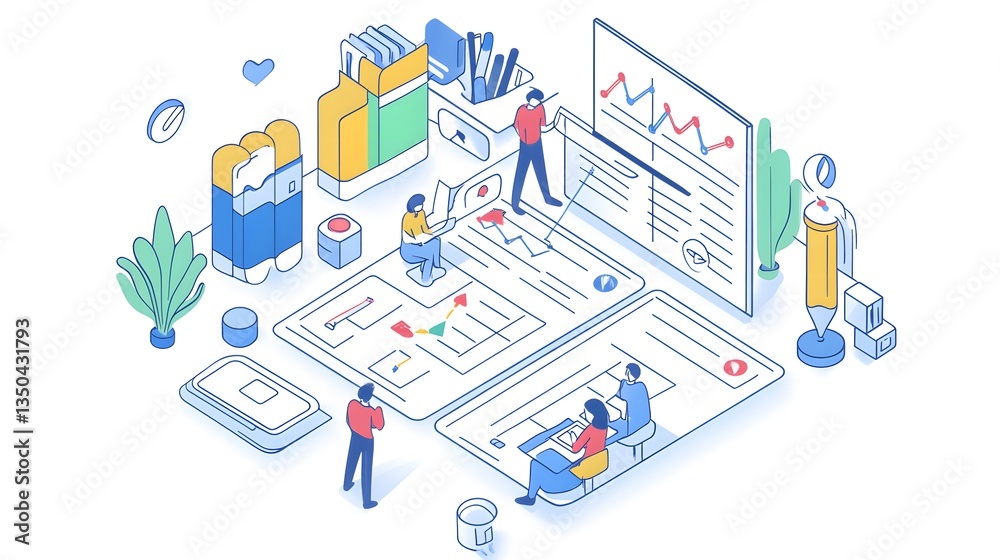 Obraz premium Professional Isometric Web Banner Design for Planning Concepts and Strategy Visualization