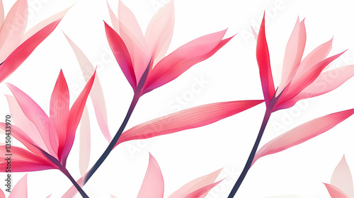 Pink flowers, delicate petals, botanical illustration, white background, nature's beauty, ideal for greeting cards
