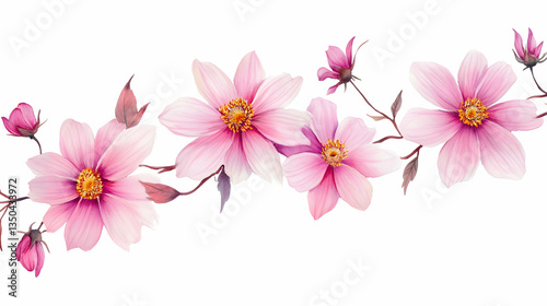 Pink flowers blossom branch, spring floral arrangement, white background, nature design, website header