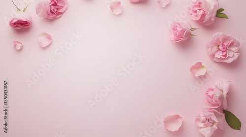 Pink roses frame on pastel background, ideal for greeting cards or invitations