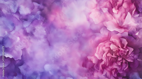 Purple and pink flowers blooming in a soft-focus garden background, ideal for greeting cards or website banners