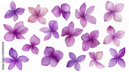 Purple flowers collection, isolated on white background, for design and decoration