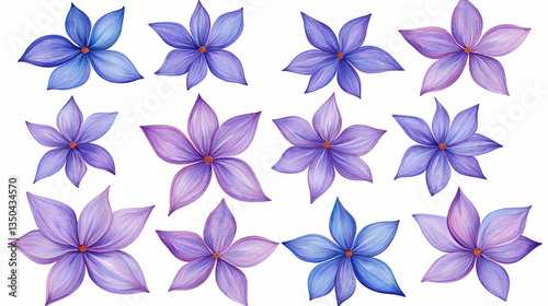 Purple flowers illustration, graphic design element, website decoration, floral pattern