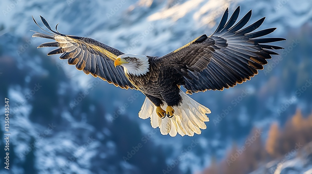 Fototapeta premium Majestic eagle in flight over snow-capped mountains