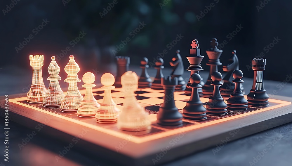 Glowing Chessboard Strategy Game. Glowing Chessboard Strategy Game.